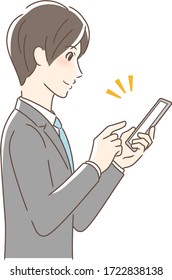 Illustration of a side profile of a man operating a smartphone