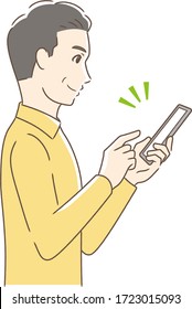 Illustration of a side profile of a man operating a smartphone