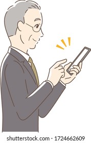 Illustration Of A Side Profile Of A Man Operating A Smartphone