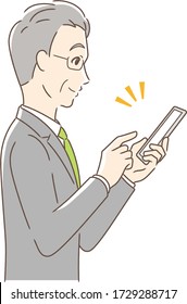 Illustration of a side profile of a man operating a smartphone