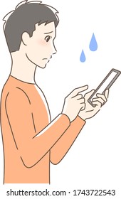 Illustration of a side profile of a man operating a smartphone