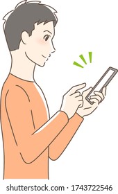 Illustration of a side profile of a man operating a smartphone