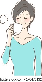 illustration of a side profile of a woman drinking a cup of coffee