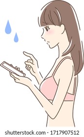 Illustration of a side profile of a woman operating a smartphone