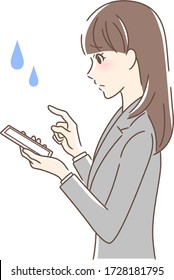 Illustration of a side profile of a woman operating a smartphone