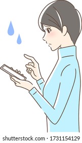 Illustration of a side profile of a woman operating a smartphone