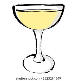 Illustration of a side view of a glass filled with a drink with a touch of brush