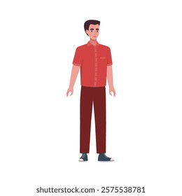 Illustration of sideways character. Man standing in a row in casual office attire. Flat style illustration