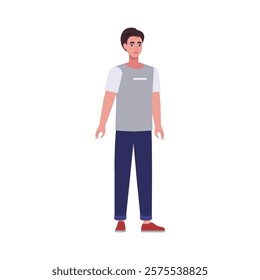 Illustration of sideways character. Man standing in a row in casual office attire. Flat style illustration