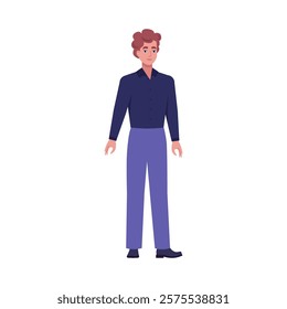 Illustration of sideways character. Man standing in a row in casual office attire. Flat style illustration