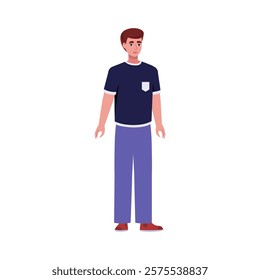 Illustration of sideways character. Man standing in a row in casual office attire. Flat style illustration