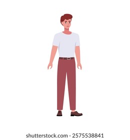 Illustration of sideways character. Man standing in a row in casual office attire. Flat style illustration