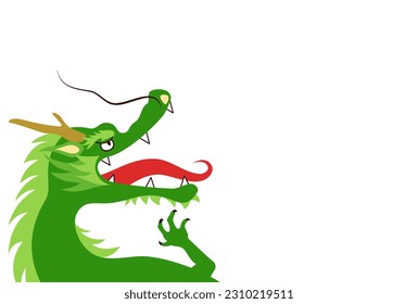 An illustration of a sideways dragon with its mouth wide open, and copy space. White background. Vector illustration.