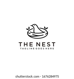 Illustration sign of birds that are in the quiet and peaceful nest in the form of line art logo design.