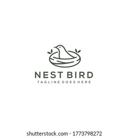 Illustration sign of birds that are in the quiet and peaceful nest in the form of line art logo design.