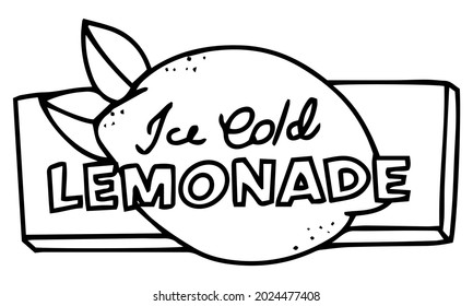 Illustration sign board of lemonade. doodle vector illustration isolated. ice cold lemonsde poster hand draw
