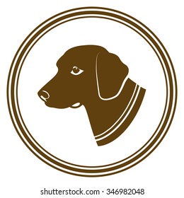 Illustration sign of brown dog's head in white round. Silhouette in a Circle - dog.