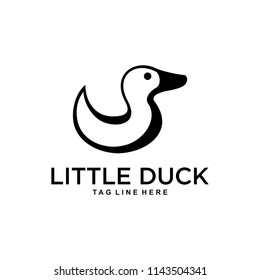 Illustration sign for cute little ducks made with negative space and line art logo design.