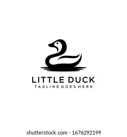 Illustration sign for cute little ducks made with negative space and line art logo design.