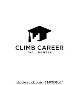 Illustration Sign Education Career With Bachelor Hats And Ladders Logo Design