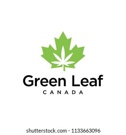 Illustration sign emblem Canada flag that contain leaves of cannabis logo design