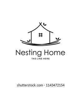 Illustration sign of the house built on the bird nest signifies a quiet and comfortable home inhabited logo design.