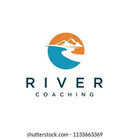 Illustration sign river flowing between mountains logo design