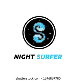 Illustration sign S like a sea wave for surfing sport logo design icon