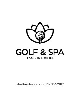 Illustration sign spa with a golf course  on lotus flower logo design