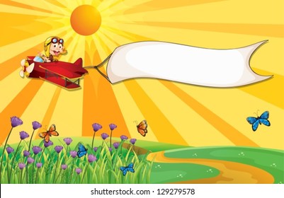 Illustration of a signage and a plane with monkey
