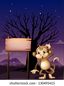 Illustration of a signboard with a monkey