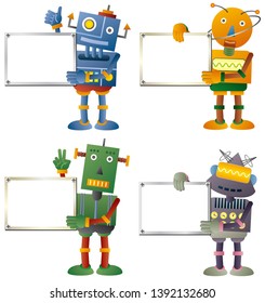 Illustration of a signboard and robot. Vector illustration