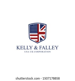 Illustration of signs of cooperation between the USA and the UK is marked by the flying of the flags of the two countries.