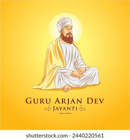 illustration of the Sikh Guru Arjan Dev Ji. Creative poster for the Guru Arjan Dev Jayanti festival of Sikh. 