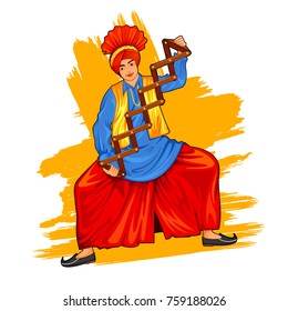 illustration of Sikh Punjabi Sardar doing bhangra dance on holiday like Lohri or Vaisakhi