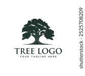 Illustration silhouette abstract oak tree with roots logo design