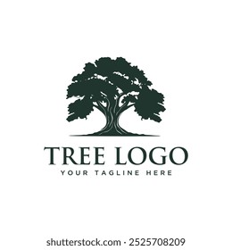 Ilustración de la silueta abstracta del árbol de roble con el diseño del logotipo de las raíces