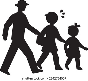 Illustration of a silhouette of an adult man catching a child