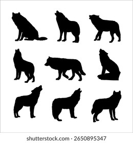 illustration silhouette of animal wolf collection on white background