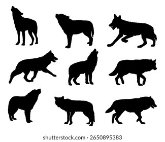 silhueta de ilustração da coleção de lobos