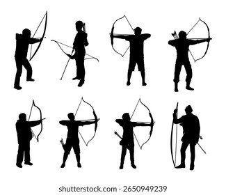 silhueta de ilustração da coleção de arqueiros definida no fundo branco