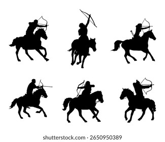 silhueta de ilustração de arqueiro em conjunto de coleção de cavalos