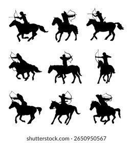 silhueta de ilustração de arqueiro em cavalo