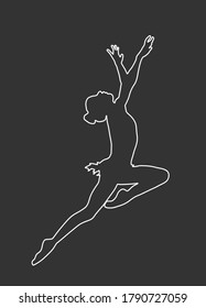 Illustration silhouette ballet girl vector line contour figure isolated on black background. Rhythmic Gymnastics woman silhouette illustration vector. Dancer art dance. Athlete woman in gym exercise. 