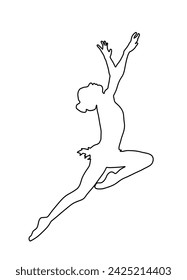 Illustration silhouette ballet girl vector line contour figure isolated on white background. Rhythmic Gymnastics woman silhouette illustration vector. Dancer art dance. Athlete woman in gym exercise. 
