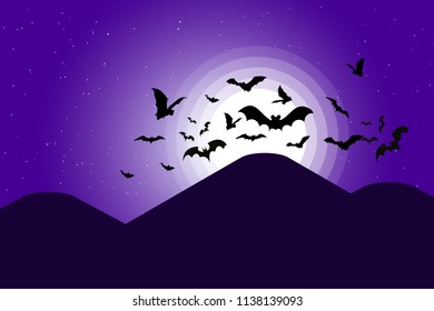 Illustration of Silhouette of a bat in the night