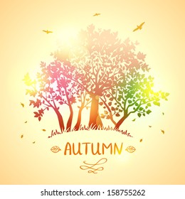 illustration of silhouette beautiful autumn trees