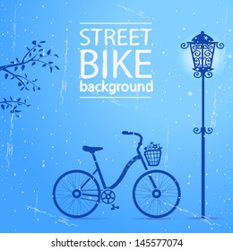 illustration silhouette of a bicycle and a street lamp