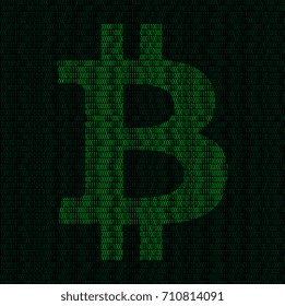 Illustration of silhouette of bitcoin symbol from binary digits
