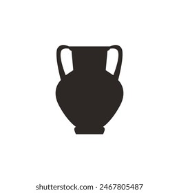 Illustration of the silhouette of a black jug on a white background. A vector image of a decorative amphora, ideal for historical or cultural decoration.